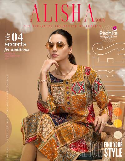 ALISHA  VOL 3 BY RADHIKA LIFESTYLE DESIGNER KURTIS WHOLESALER IN INDIA